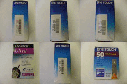 Image: Counterfeit LifeScan OneTouch Brand Glucose Test Strips (photo courtesy LifeScan).